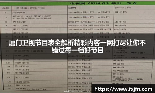 厦门卫视节目表全解析精彩内容一网打尽让你不错过每一档好节目
